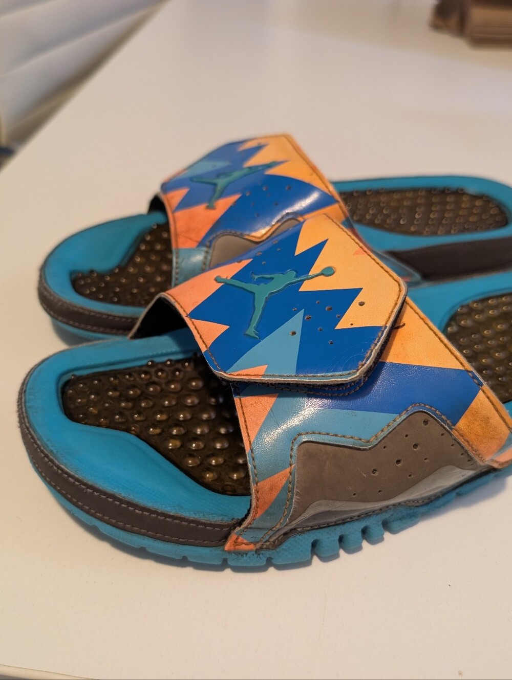 Air Jordan Men's Hydro 7 Retro Slide Sandals Dark Grey Blue Turquoise 705467-013